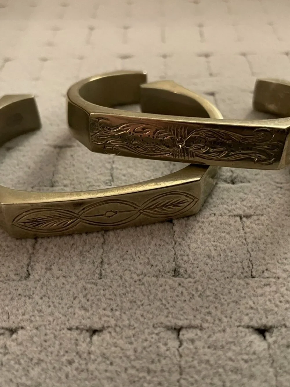 Vintage Jewelry Bundle 2 Silver Cuffs Etched 107 grams Heavy Contemporary Modern